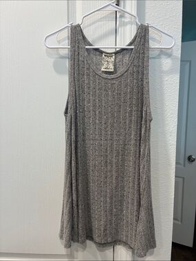 Vocal Grey Ribbed Tank with Sparkle Accents